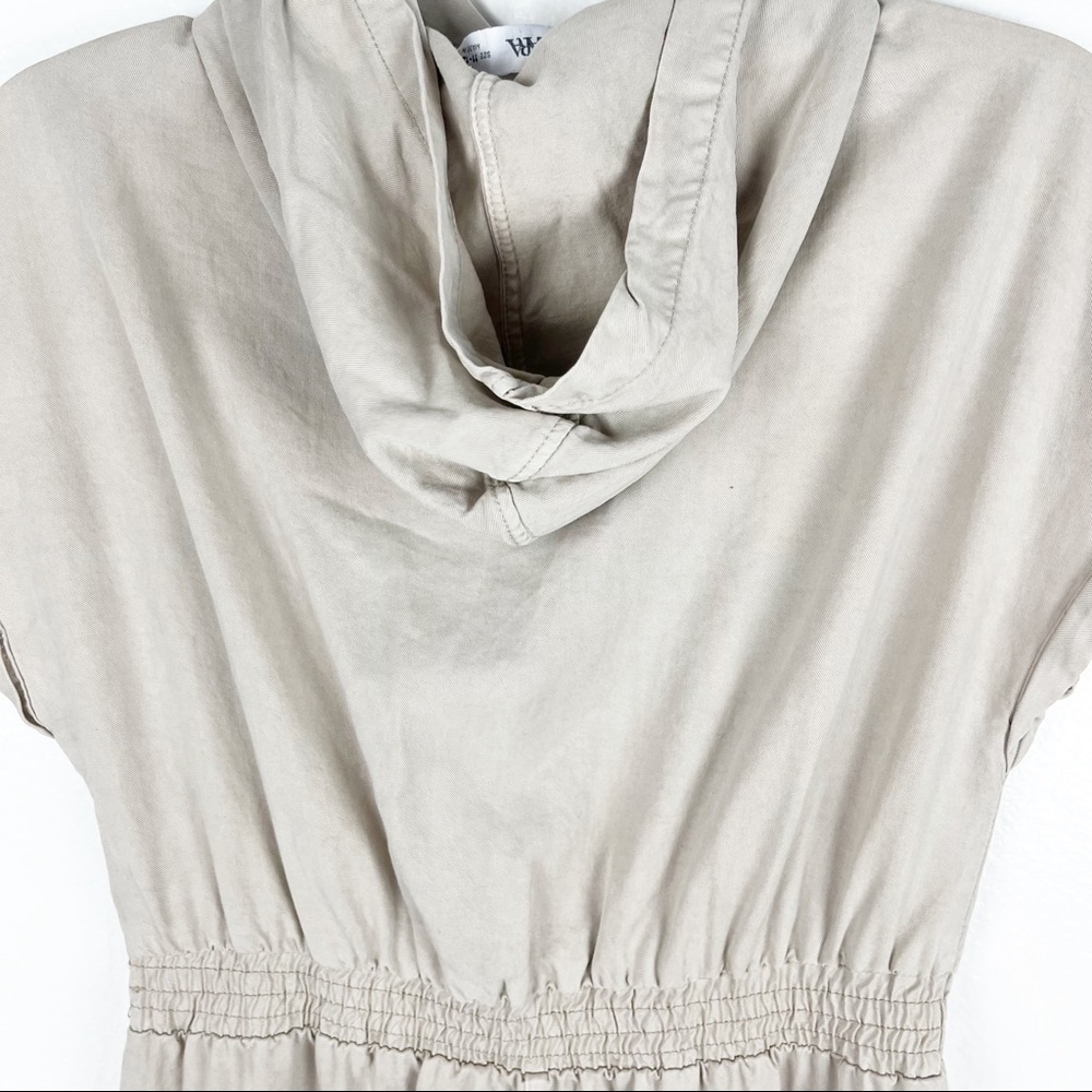ZARA Cream 100% Cotton Utility Snap Button Closure Hoodie Jumpsuit, Size 12 Boho - Picture 9 of 12
